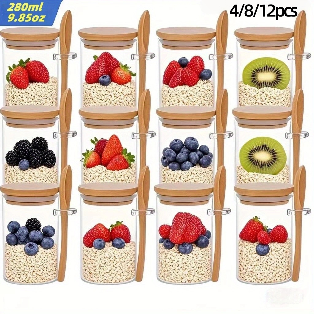 Meal Prep Jars With Lids - Набор из 4/8/12 стаканов для завтрака