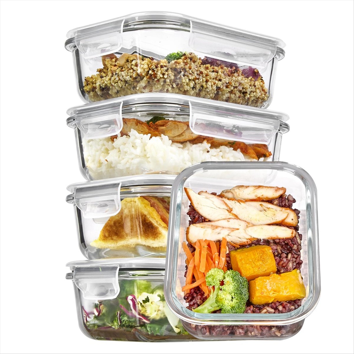 (ESTR) Набор из 5 стеклянных к – обзор и цена Meal Prep Glass Containers With Lids